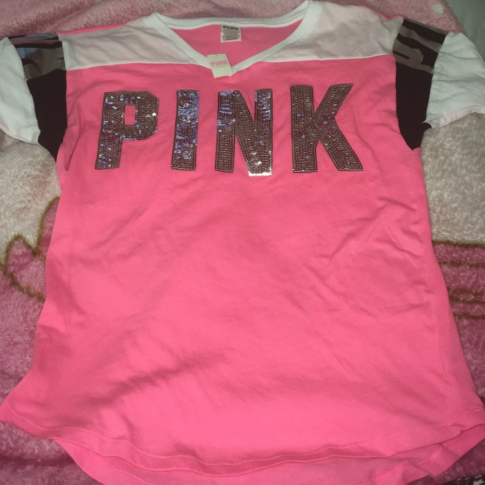 Pink v neck bling PINK tee